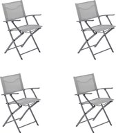 NATERIAL - Set de 4 chaises de jardin EMYS avec accoudoirs - Fauteuil pliant - Fauteuil de jardin - Pliable - Chaises de terrasse - Chaises de Chaises de salle à manger - Acier - Textilène - Grijs