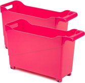 Set van 6x stuks kunststof trolleys fuchsia roze op wieltjes L45 x B17 x H29 cm - Voorraad/opberg boxen/bakken
