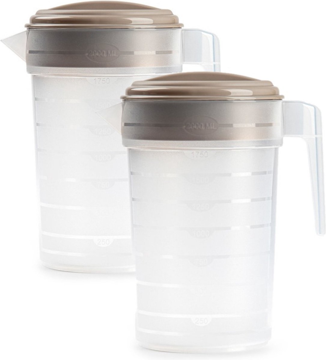 Plasticforte Waterkan - 3x - 2L - beige/transparant - met deksel - kunststof - schenkkan