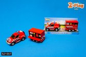 2-Play Brandweer Die Cast pull back auto met aanhangwagen