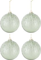 J-Line Doos Van 4 Kerstballen Parels Glitter Glas Parelmoer Mintgroen Large