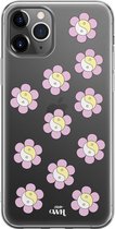 YinYang Flowers Pink - Transparant hoesje geschikt voor iPhone 11 Pro Max hoesje transparant - Shockproof case met emoji YinYang geschikt voor Apple iPhone 11 Pro Max - Doorzichtig