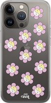 YinYang Flowers Pink - Transparant hoesje geschikt voor iPhone 13 Pro hoesje transparant - Shockproof case met emoji YinYang geschikt voor Apple iPhone 13 Pro - Doorzichtig hoesje