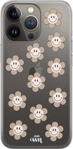 xoxo Wildhearts case voor iPhone 13 Pro Max - Smiley Flowers Nude - xoxo Wildhearts Transparant Case