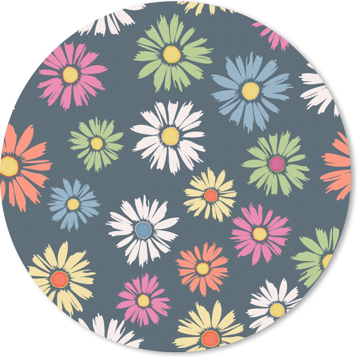 Muismat - Mousepad - Rond - Regenboog - Design - Bloemen - Flora - 20x20 cm - Ronde muismat