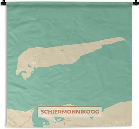 Wandkleed - Wanddoek - Schiermonnikoog - Eiland - Kaart - Stadskaart - Plattegrond - 60x60 cm - Wandtapijt