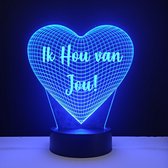 Lampe LED 3D - Coeur avec texte - Je t'aime