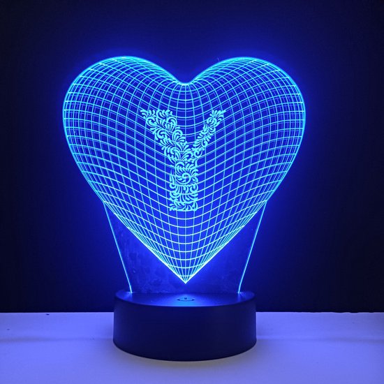 Lampe LED 3D - Coeur Avec Lettre - Y | bol.com