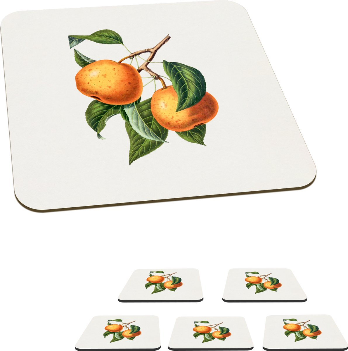 Onderzetters voor glazen - Eten - Fruit - Vintage - 10x10 cm - Glasonderzetters - 6 stuks