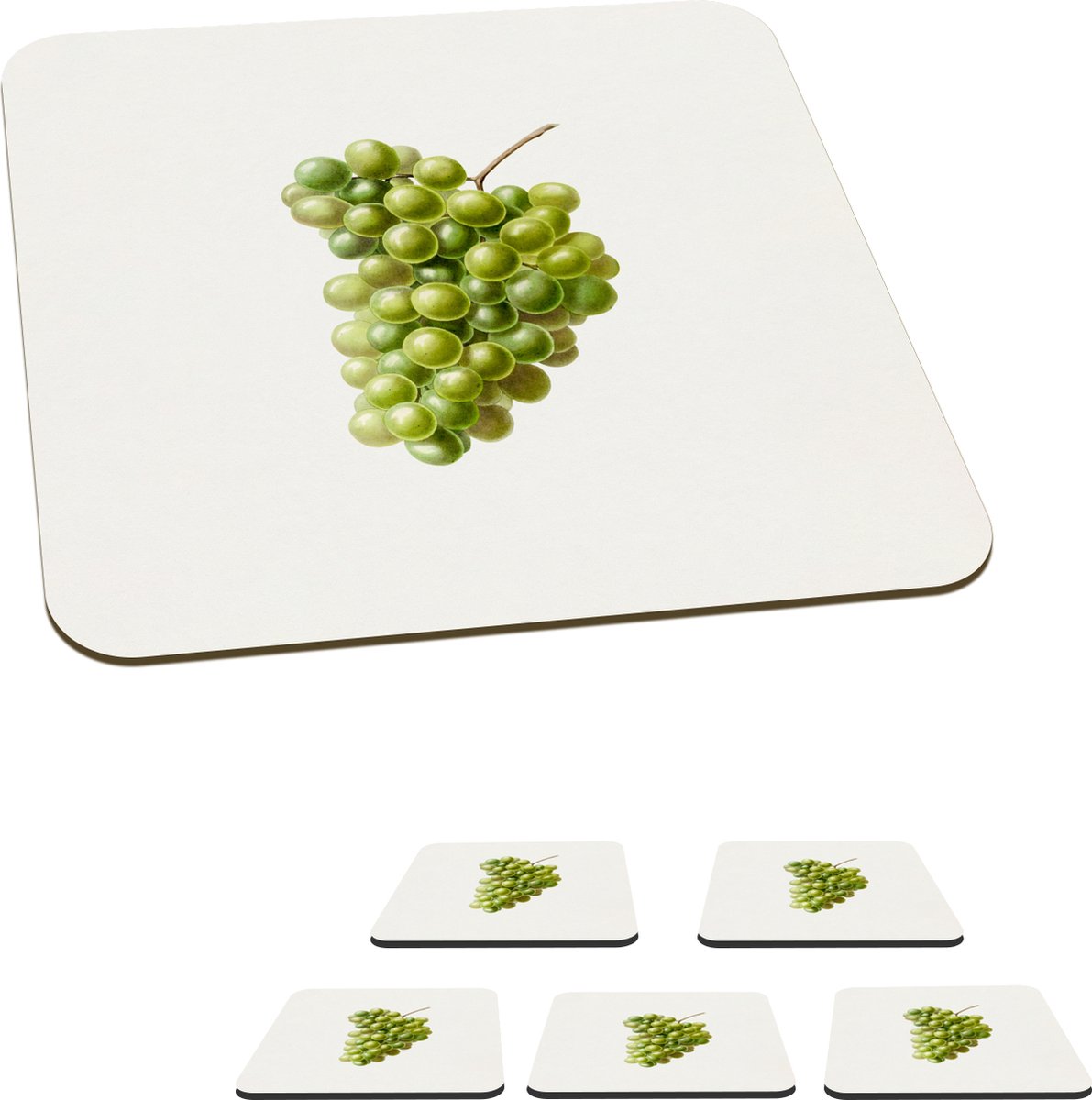Onderzetters voor glazen - Druiven - Fruit - Groen - 10x10 cm - Glasonderzetters - 6 stuks