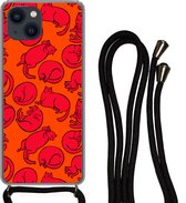 Hoesje met koord Geschikt voor iPhone 13 - Patronen - Kat - Oranje - Jongens - Meisjes - Kinderen - Kindje - Siliconen - Crossbody - Backcover met Koord - Telefoonhoesje met koord - Hoesje met touw