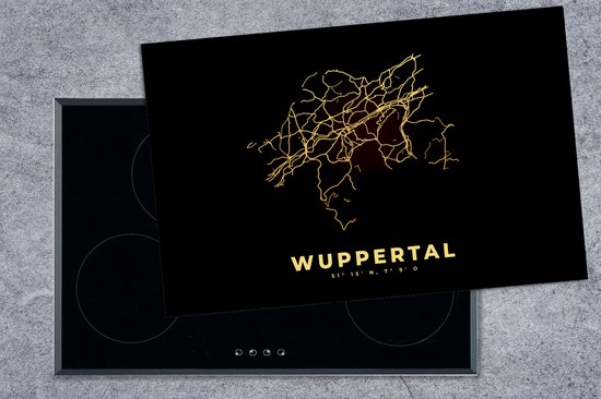 KitchenYeah® Inductie beschermer 80.2x52.2 cm - Stadskaart - Kaart - Goud - Wuppertal - Plattegrond - Kookplaataccessoires - Afdekplaat voor kookplaat - Inductiebeschermer - Inductiemat - Inductieplaat mat