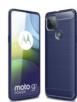 Mobigear Hoesje geschikt voor Motorola Moto G9 Power Telefoonhoesje Flexibel TPU | Mobigear Brushed Slim Backcover | Moto G9 Power Case | Back Cover - Blauw