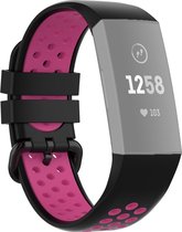 Mobigear Siliconen Watch bandje geschikt voor Fitbit Charge 3 Bandje Gespsluiting | Mobigear Sport Plus Buckle - Zwart / Rood