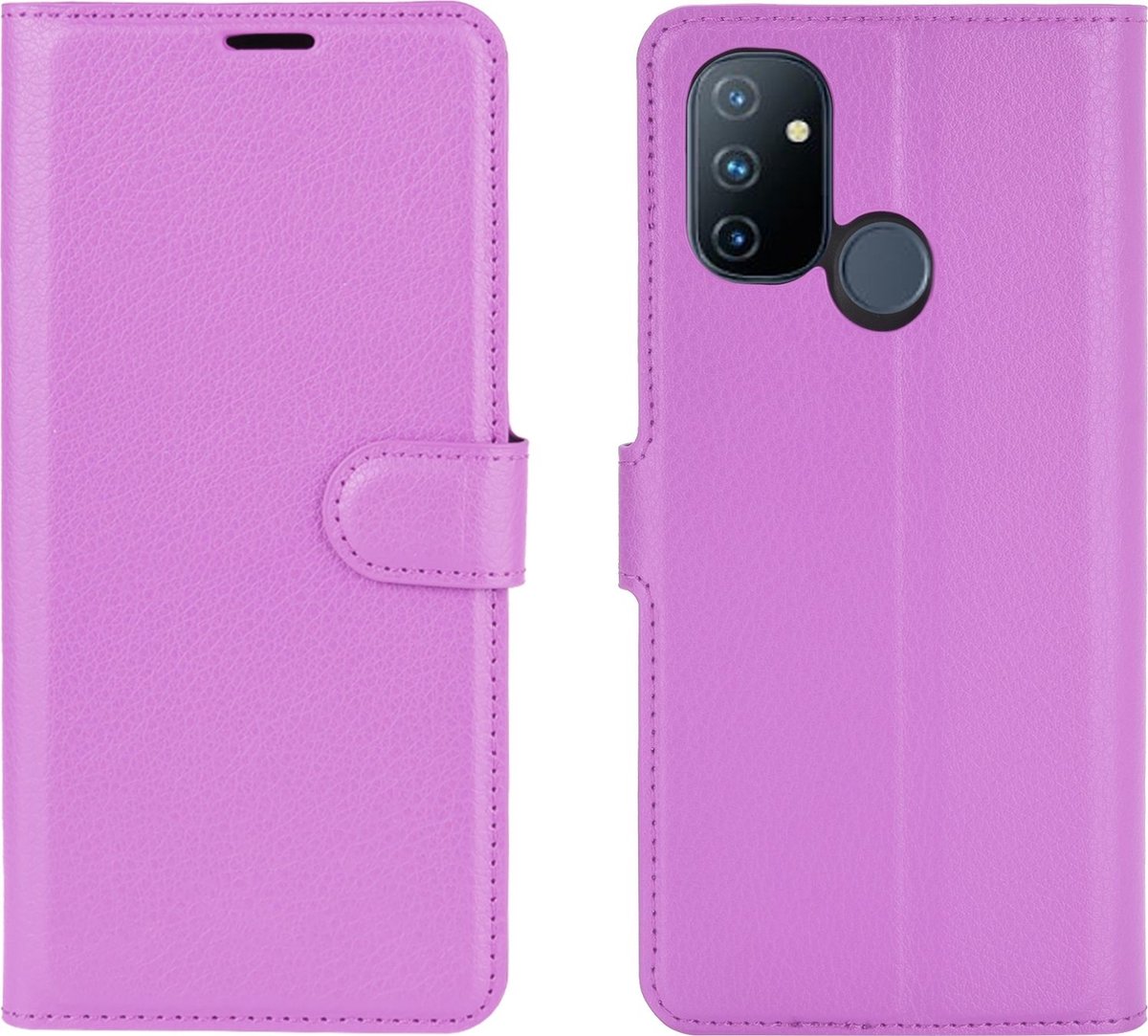 Mobigear Telefoonhoesje geschikt voor OnePlus Nord N100 Hoesje | Mobigear Classic Bookcase Portemonnee | Pasjeshouder voor 3 Pasjes | Telefoonhoesje voor Pinpas / OV Kaart / Rijbewijs - Paars