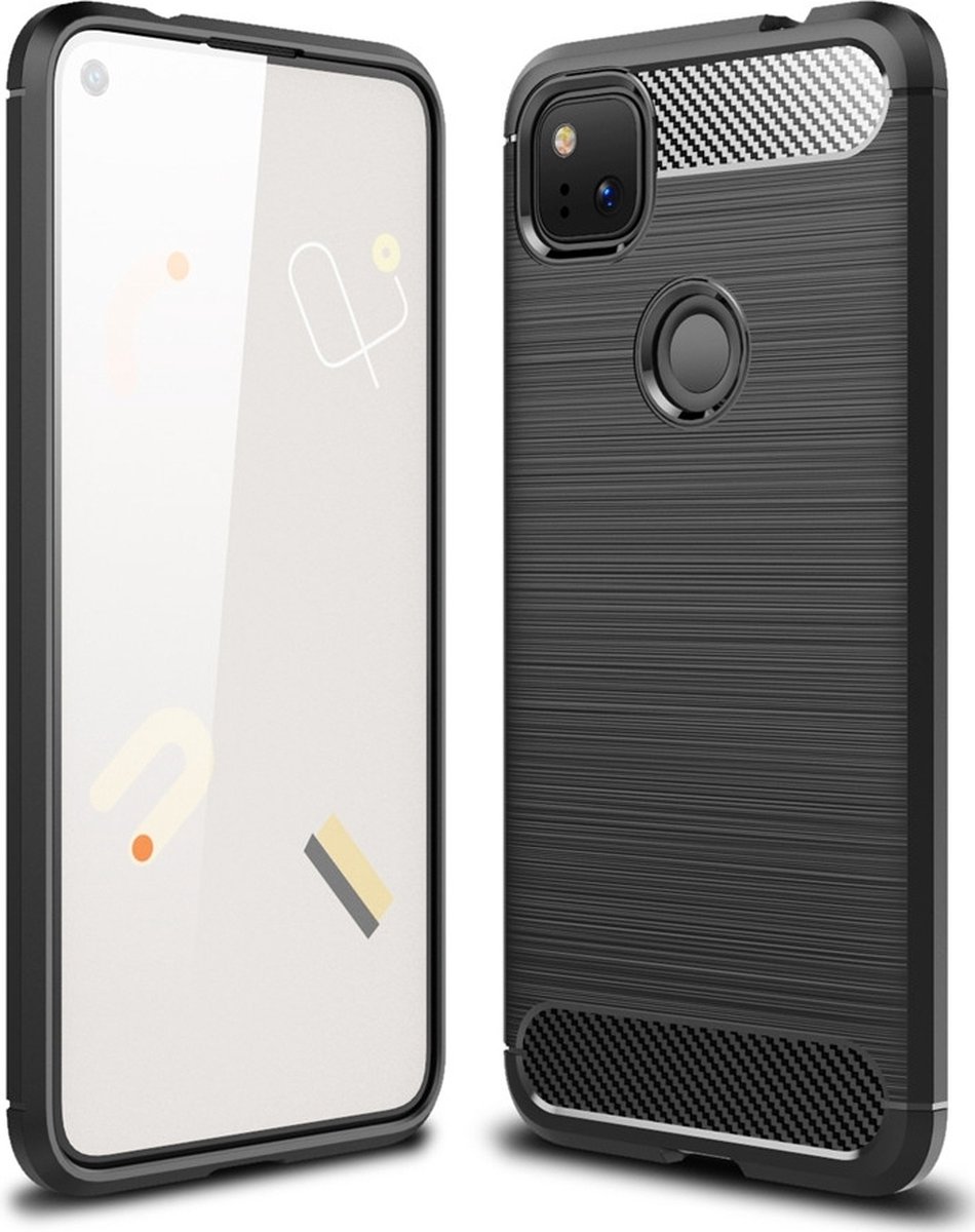 Mobigear Hoesje geschikt voor Google Pixel 4a Telefoonhoesje Flexibel TPU | Mobigear Brushed Slim Backcover | Pixel 4a Case | Back Cover - Zwart
