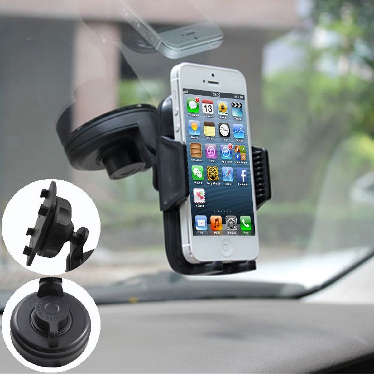 Mobigear Telefoonhouder Auto Zuignap Voorruit | Mobigear 360 Klem Verstelbaar Zwart