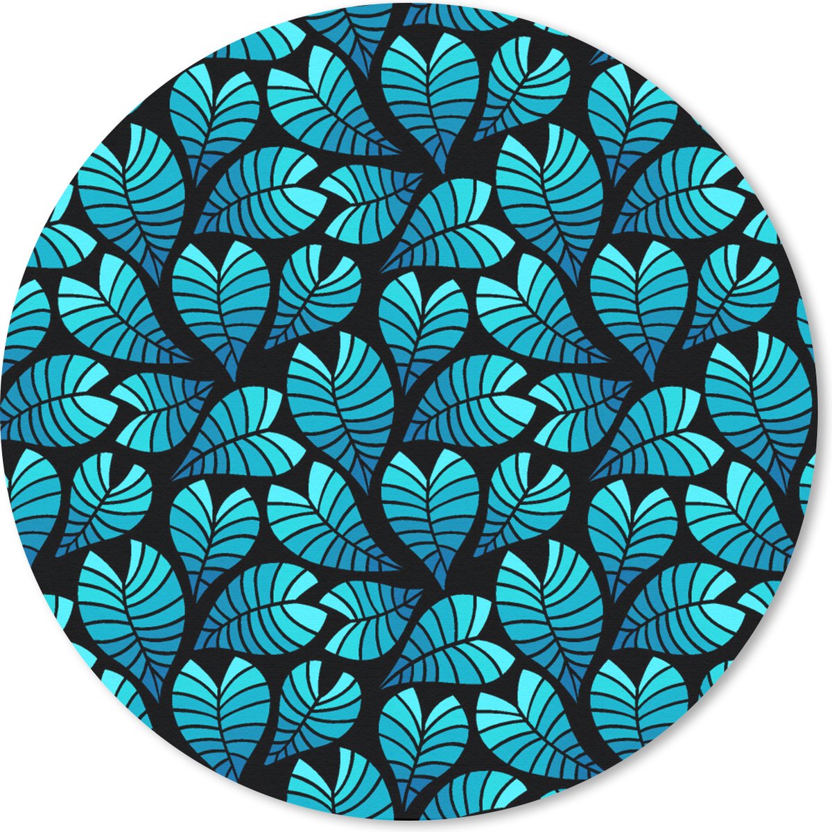 Muismat rond 30x30 cm - Mousepad Jungle - Blauw - Blad - Planten - Patroon - Ronde muismatten