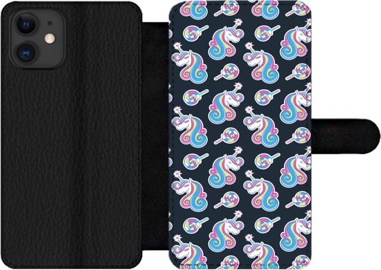 Bookcase iPhone 11 Bookcase - Fille - Unicorn - Bonbon sucette - Motifs - Fille - Kids - Enfants - Avec compartiments - Etui portefeuille à fermeture aimantée