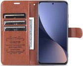 AZNS Xiaomi 12 / 12X Etui Portefeuille Etui Livre Similicuir Marron