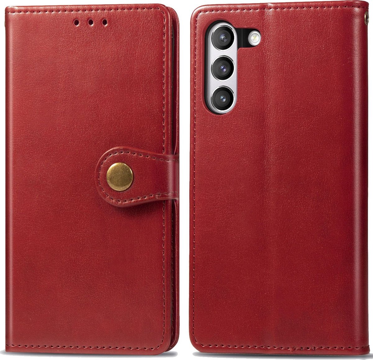 Mobigear Telefoonhoesje geschikt voor Samsung Galaxy S21 FE Hoesje | Mobigear Snap Button Bookcase Portemonnee | Pasjeshouder voor 3 Pasjes | Telefoonhoesje voor Pinpas / OV Kaart / Rijbewijs - Rood