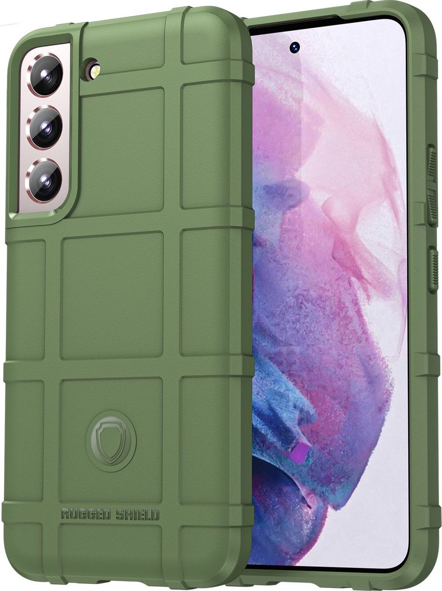 Mobigear Hoesje geschikt voor Samsung Galaxy S22 Telefoonhoesje Flexibel TPU | Mobigear Rugged Shield Backcover Shockproof | Schokbestendig Galaxy S22 Telefoonhoesje | Anti Shock Proof - Groen