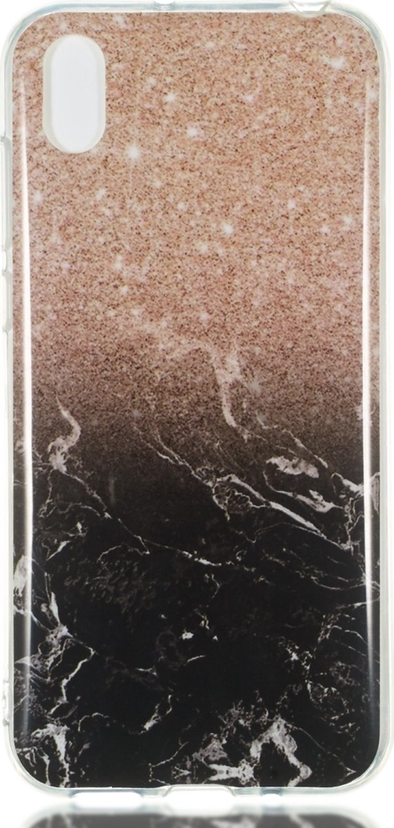 Mobigear Hoesje geschikt voor Huawei Y5 (2019) Telefoonhoesje Flexibel TPU | Mobigear Marble Backcover | Y5 (2019) Case | Back Cover - Zwart / Roségoud