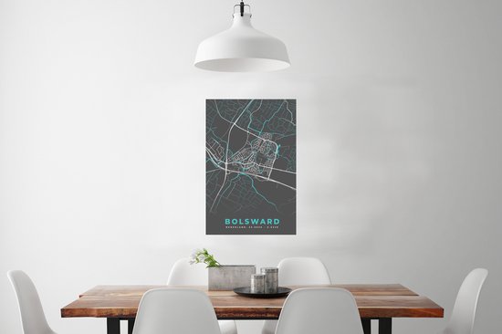 Poster 60x90 cm - Bolsward - Blauw - Kaart - Stadskaart - Plattegrond - Posters - Kamer decoratie - Wanddecoratie woonkamer - Muurdecoratie slaapkamer