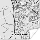 Poster Hoogland - Zwart Wit - Stadskaart - Plattegrond - Kaart - Nederland - 50x50 cm