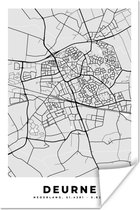 Poster Deurne - Stadskaart -Kaart - Plattegrond - Nederland - Zwart Wit - 120x180 cm XXL