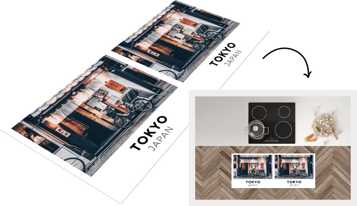 KitchenYeah Keukenloper - Loper keuken - Tokyo - Japan - Café - 120x50 cm - Keukenloper vinyl Multicolor