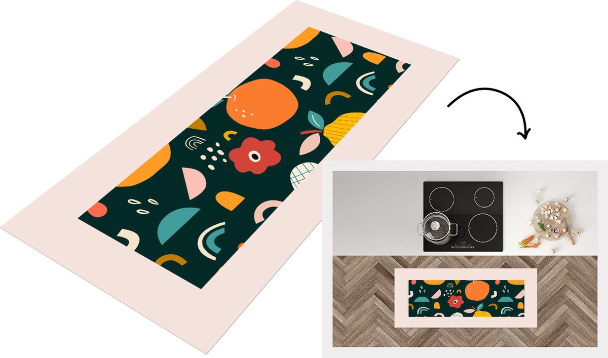Keukenloper - Loper keuken - Sinaasappel - Peren - Fruit - Voedsel - Abstract - 120x50 cm