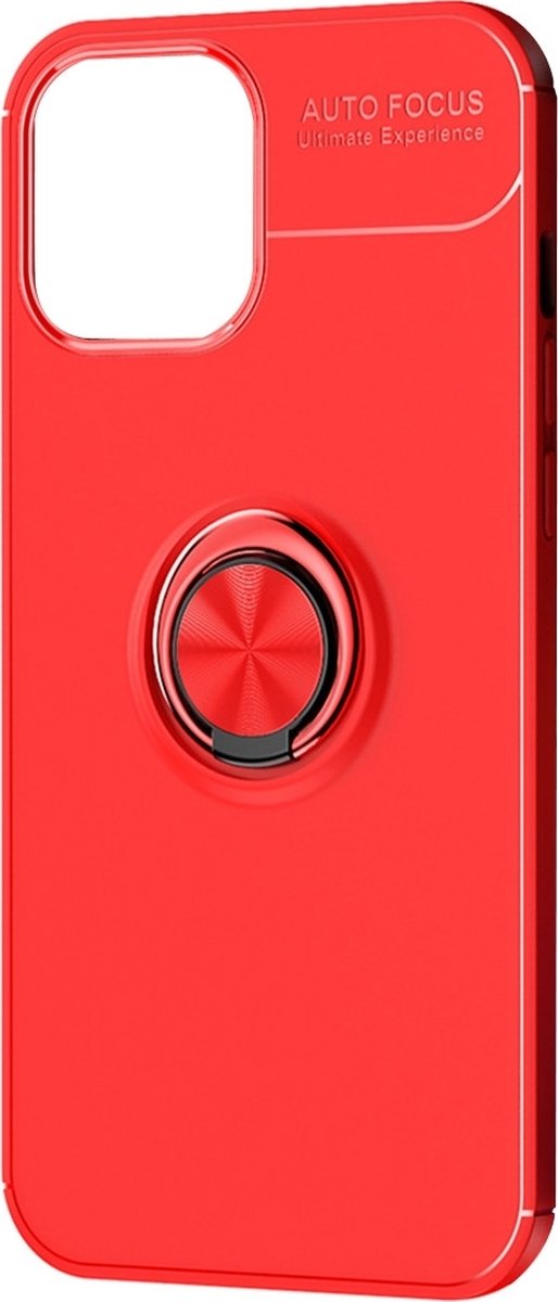 Mobigear Hoesje geschikt voor Apple iPhone 12 Pro Max Telefoonhoesje Flexibel TPU | Mobigear Armor Ring Backcover Shockproof met Ringhouder | Schokbestendig iPhone 12 Pro Max Telefoonhoesje | Anti Shock Proof - Rood