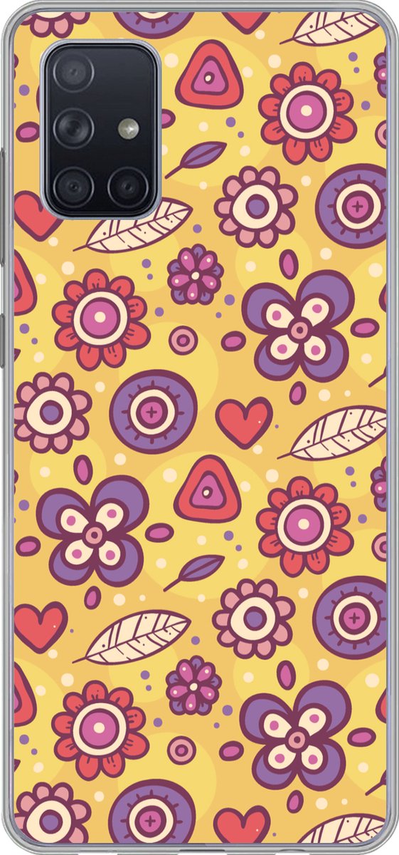Telefoonhoesje Geschikt voor Samsung Galaxy A51 5G hoesje - Patroon - Bloemen - Paars - Oranje - Siliconen Telefoonhoesje Telefoonhoesje