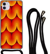 Hoesje met koord Geschikt voor iPhone 11 - Design - Retro - Rood - Abstract - Siliconen - Crossbody - Backcover met Koord - Telefoonhoesje met koord - Hoesje met touw