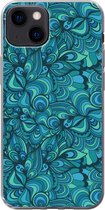 Geschikt voor iPhone 13 hoesje - Design - Vintage - Blauw - Turquoise - Siliconen Telefoonhoesje