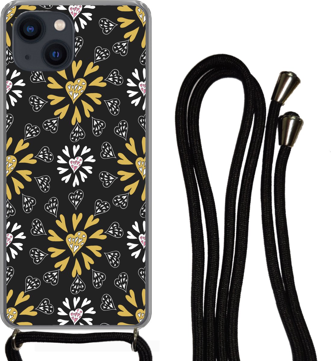 Telefoonhoesje Geschikt voor iPhone 13 - Meisje - Hart - Patronen - Girl - Kids - Kinderen - Siliconen - Crossbody - Backcover met Koord - Telefoonhoesje met koord - Hoesje met touw Telefoonhoesje