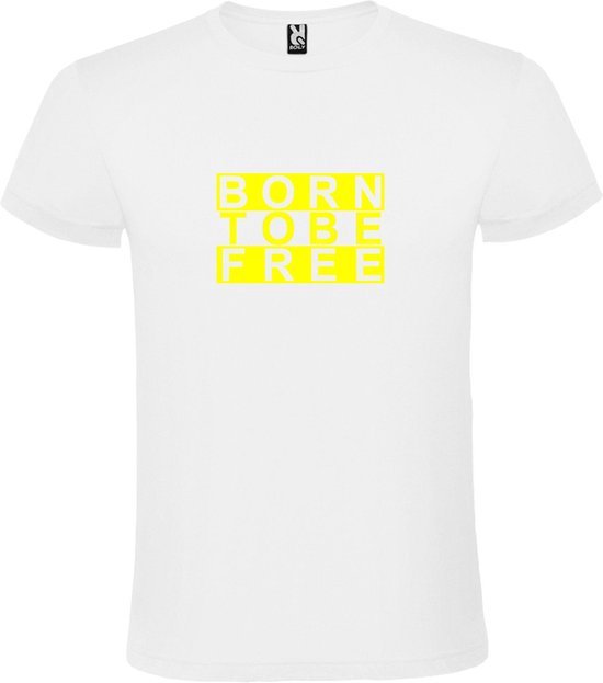 Wit  T shirt met  print van "BORN TO BE FREE " print Neon Geel size M