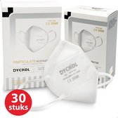 Dycrol FFP2 mondkapje met verlengstukken - Wit - 30 stuks - Type 2 Mondmasker - Individueel verpakt - EN149 gecertificeerd - Vloeistofbestendig - Incl. 5 Maskerverlengers