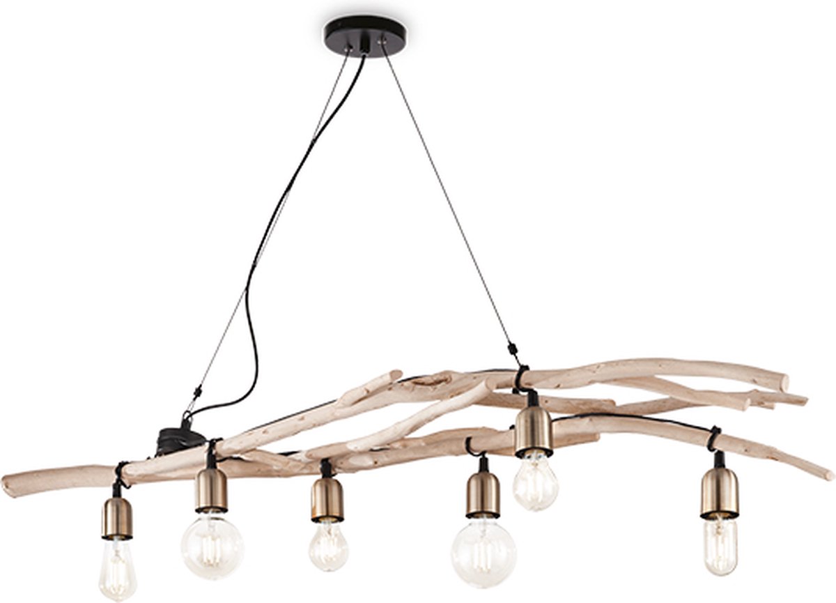 Ideal Lux - Driftwood - Hanglamp - Hout - E27 - Bruin - Voor binnen - Lampen - Woonkamer - Eetkamer - Keuken
