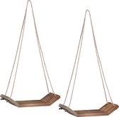 Navaris hangend wandrek van hout - Set van 2 houten wandplanken - Zwevende muurplank in bruin met juten touwen - Inclusief bevestigingsmateriaal