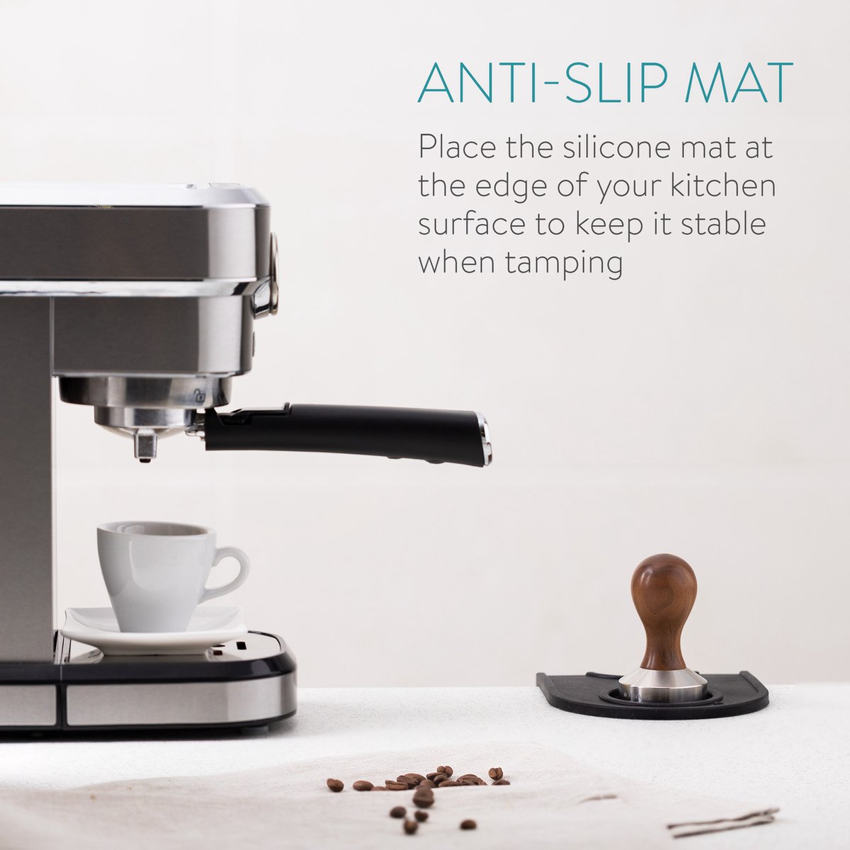 Navaris Koffiestamper 51 Mm – Met Tampermat, Roestvrij Staal En Walnoothouten Handvat, Voor Thuisbarista's