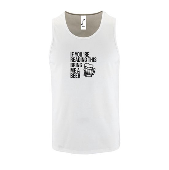 Witte Tanktop sportshirt met "If you're reading this bring me a Beer " Print Zwart Size XL