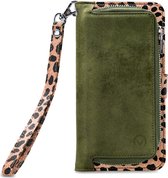 Mobilize Magnet Zipper Telefoonhoesje geschikt voor Samsung Galaxy S21 FE Hoesje Uitneembare 2in1 Bookcase Portemonnee - Olive/Leopard