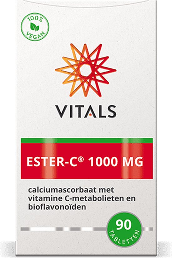 Vitals Ester-C 1000 mg doosje met 90 tabletten. 100% vegan.