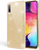 LuxeBass Hoesje geschikt voor Samsung Galaxy A70 - Anti Scratch - Silicone case - Kunststof - Soft cover - BlingBling - Goud