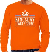 Koningsdag sweater Kingsday party crew - oranje met witte letters - heren - koningsdag outfit / kleding XXL