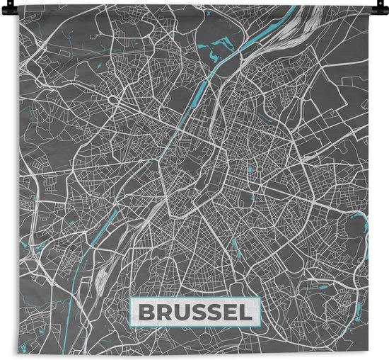 Tapisserie - Tapisserie - Carte - Bruxelles - Blauw - Plan de ville - Carte - 180x180 cm - Tapisserie