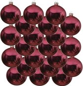 18x Fuchsia roze glazen kerstballen 6 cm - Glans/glanzende - Kerstboomversiering fuchsia roze