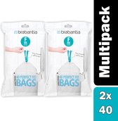 Pack of x 2 Brabantia PerfectFit Bags, Code F, 20L, slimline, 40 Bags per Dispenser Pack, - White
